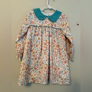 Stitchy Fish Floral Long Sleeve Dress with Teal Collar